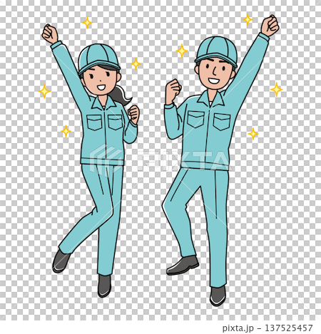 元気な外国人作業員の男女（カラー） 137525457