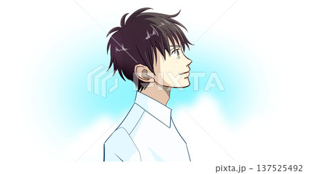 青空を見上げるワイシャツの男子学生または社会人の横顔アニメ風イラスト 青空を見上げるワイシャツの男子学生または社会人の横顔アニメ風イラスト 137525492
