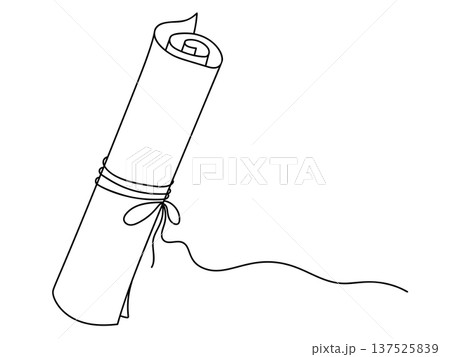 Rolled Certificate Scroll With String Outline Illustration Rolled Certificate Scroll With String Outline Illustration 137525839