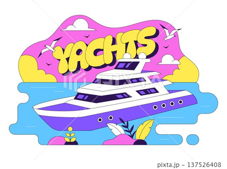 Luxury Yacht Tropical Sunset Seascape Vector Illustration With Ocean Waves, Palm Trees, Summer Vacation Beach Scene, Colorful Marine Travel Design Luxury Yacht Tropical Sunset Seascape Vector Illustration With Ocean Waves, Palm Trees, Summer Vacation Beach Scene, Colorful Marine Travel Design 137526408