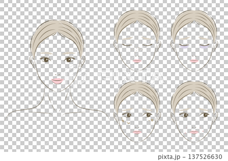 女性の肌トラブルやお悩みイラストセット、シミ、そばかす、ニキビ、クマ、毛穴 女性の肌トラブルやお悩みイラストセット、シミ、そばかす、ニキビ、クマ、毛穴 137526630