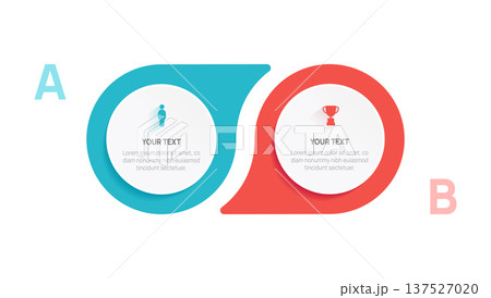 Venn diagram business infographic circle chart template 2 options, presentation with business icon elements vector illustration. 137527020