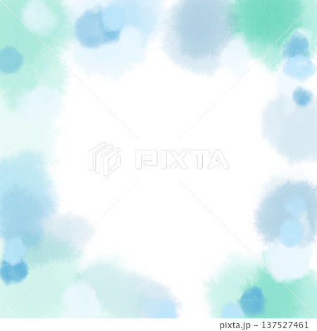 水彩で描いた爽やかなブルーとエメラルドグリーンのフレーム背景素材	 137527461