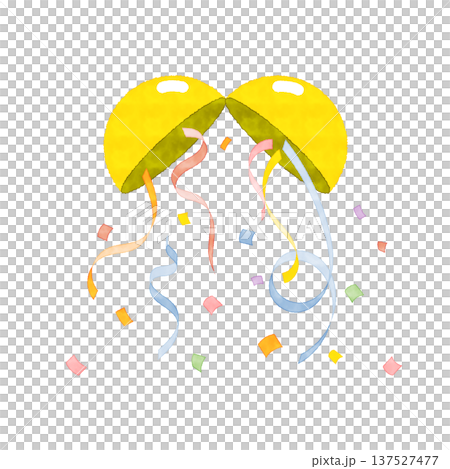 水彩風格的慶祝插畫，描繪了五彩紙屑和絲帶從破碎的燈籠中飄落的景象。 137527477