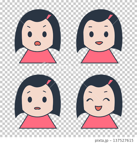 Simple female facial expression set of 4 (smile, surprise, troubled, affirmative) Simple female facial expression set of 4 (smile, surprise, troubled, affirmative) 137527615