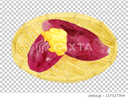 竹籃裡的烤地瓜 手繪水彩插圖 137527764