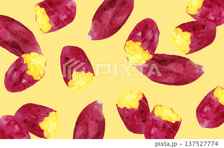 焼き芋の手描き水彩イラスト背景素材 137527774