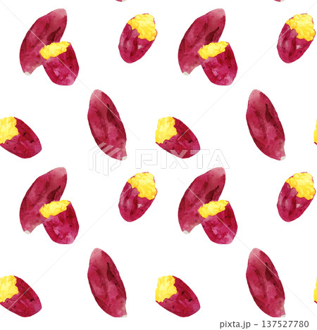 焼き芋のシームレスパターン　手描き水彩イラスト背景素材 137527780