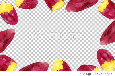 烤地瓜邊框 手繪水彩插畫背景素材 137527787