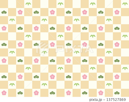 松竹梅の模様入り市松模様 かわいい春色の和柄シームレスパターン 縁起が良い松竹梅の柄入り和風背景素材 松竹梅の模様入り市松模様 かわいい春色の和柄シームレスパターン 縁起が良い松竹梅の柄入り和風背景素材 137527869