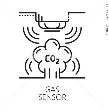 Gas detection smart sensor line icon. Smart home technology system linear symbol, security sensor outline vector pictogram. CO2 gas detection alarm thin line sign or safety innovation lineart icon Gas detection smart sensor line icon. Smart home technology system linear symbol, security sensor outline vector pictogram. CO2 gas detection alarm thin line sign or safety innovation lineart icon 137527933