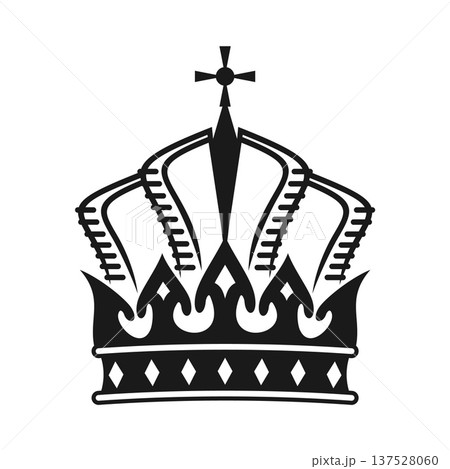 Heraldic king royal crown or hat. Ancient heraldic king tiara, vintage medieval emperor crown. Historic Coat of Arms monarch jewelry 137528060