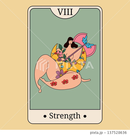 Strength Tarot Card Illustration with Feminine Figure 137528636
