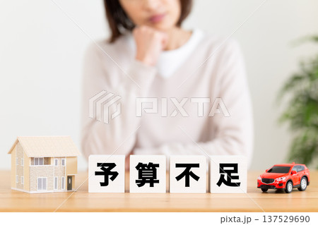予算不足のブロックと悩むミドル女性 予算不足のブロックと悩むミドル女性 137529690