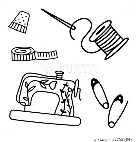 Sewing and needlework element set with sewing machine, thread and needle Sewing and needlework element set with sewing machine, thread and needle 137529848