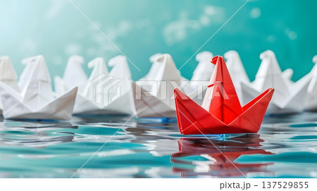 赤い折り紙の船が導くリーダーシップの象徴 137529855