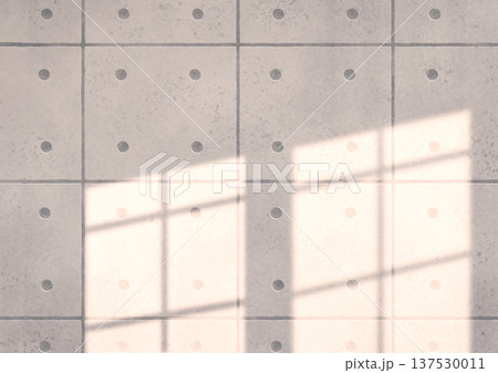 コンクリートの壁面に落ちる窓枠の影の背景イラスト（夕方） 137530011