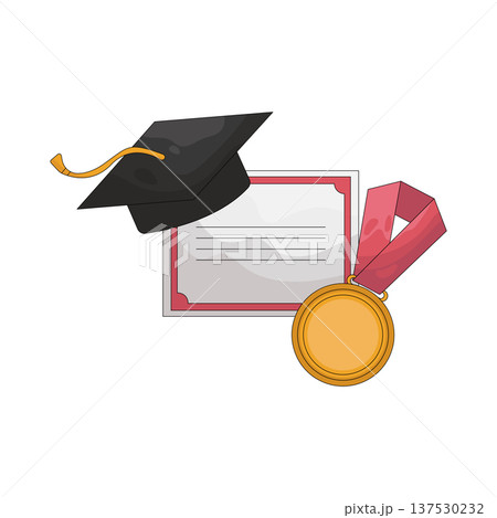 Illustration of certificate and medal Illustration of certificate and medal 137530232