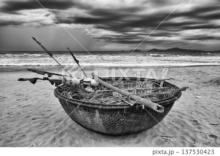 Fishing boat on the beach in Vietnam Fishing boat on the beach in Vietnam 137530423