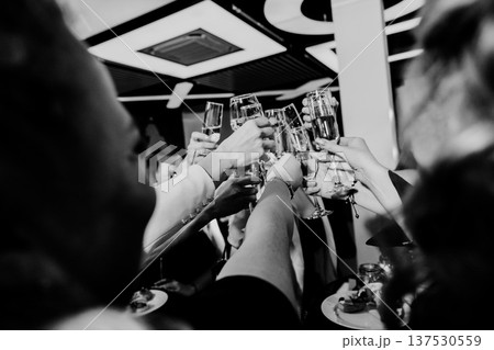 People toasting champagne glasses celebrating friendship at party 137530559