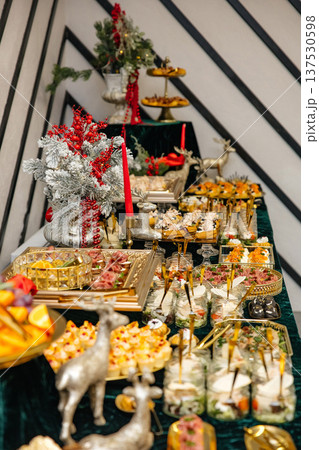 Christmas buffet table serving holiday appetizers and snacks 137530598