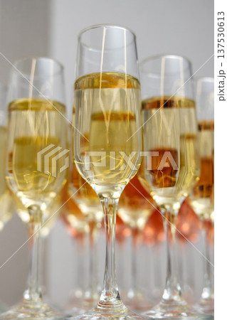 Glasses of sparkling wine ready for a celebration or party 137530613