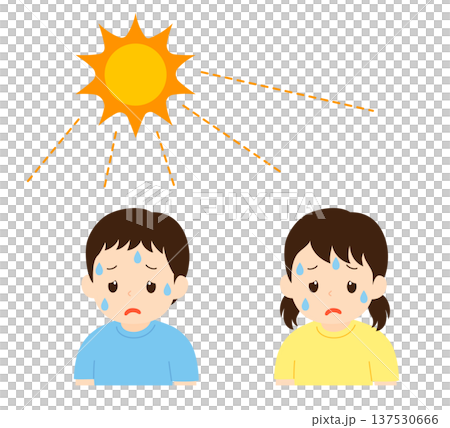 孩子們被酷暑和強烈的陽光曬得筋疲力盡。 137530666