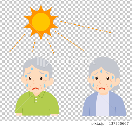 暑さでぐったりする高齢者と強い日差し 暑さでぐったりする高齢者と強い日差し 137530667