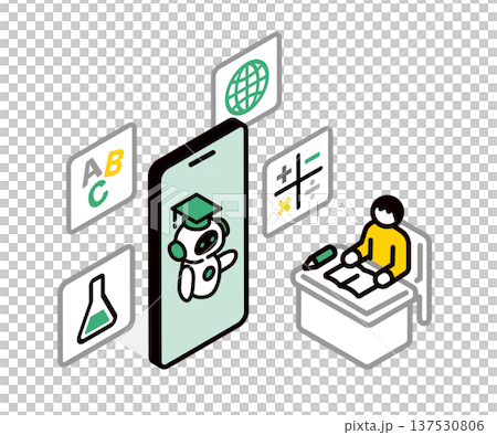 AI搭載教育アプリで学習する子供 137530806