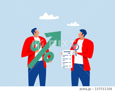 Businessman archery percentage arrow high up into the sky.Interest rate hike due to inflation percentage rising up central bank monetary policy, economics or loan concept vector illustrator 137531108