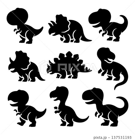 Fun collection of dinosaur silhouettes in playful poses suitable for children and educational materials Fun collection of dinosaur silhouettes in playful poses suitable for children and educational materials 137531193
