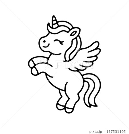 Cute unicorn with wings prancing joyfully in a whimsical fantasy setting Cute unicorn with wings prancing joyfully in a whimsical fantasy setting 137531195