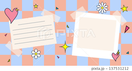 Groovy Retro Scrapbook Note with Heart and Flowers 137531212