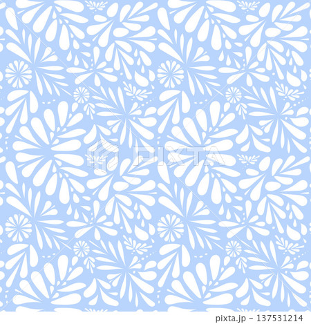 Minimalist folk art style blue flower background 137531214