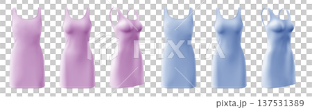 2 Set of pastel light blue purple bodycon sleeveless basic everyday tank tee dress round neck, front back side view on transparent background cutout, PNG file. Mockup template for artwork 137531389