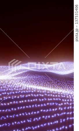 Futuristic red data wave made of glowing dots and particles forming a flowing digital landscape background Futuristic red data wave made of glowing dots and particles forming a flowing digital landscape background 137531406