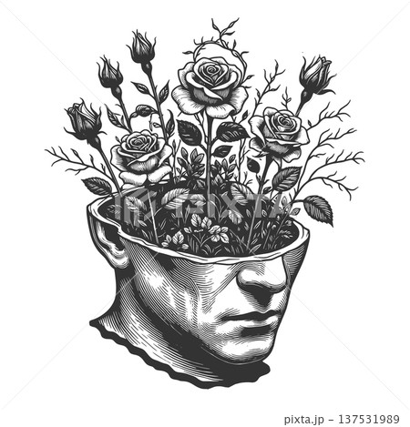 Open Human Head with Blooming Roses vector 137531989