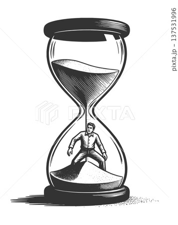 Man Trapped Inside Giant Hourglass Time Concept Man Trapped Inside Giant Hourglass Time Concept 137531996