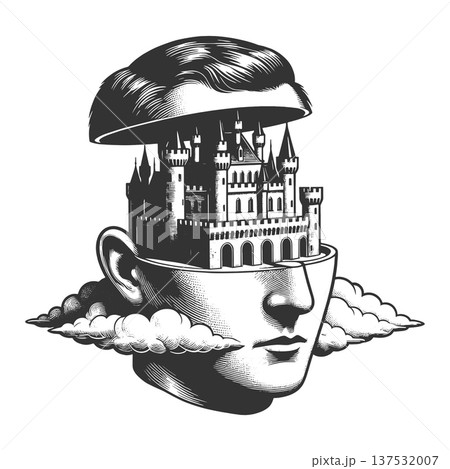 Human Head Open Castle Mind vector illustration 137532007