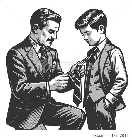 Father Teaching Son To Tie Necktie vector Father Teaching Son To Tie Necktie vector 137532011
