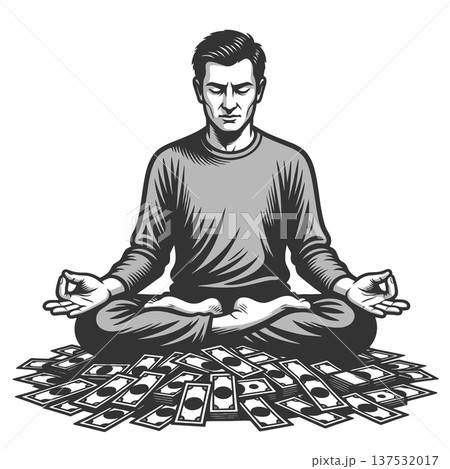 Man Meditating on Pile Money vector illustration Man Meditating on Pile Money vector illustration 137532017