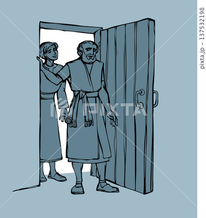 Vector drawing. A man enters the door 137532198