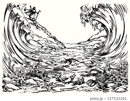Vector drawing. Moses by the Sea 137532201