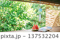縁側の風鈴とスイカの夏風景 137532204