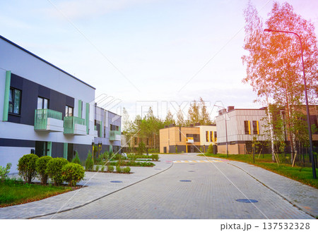 Townhouses in gated community. Norwegian Apartment Block. Scandinavian townhouse. Townhouses in gated community. Norwegian Apartment Block. Scandinavian townhouse. 137532328