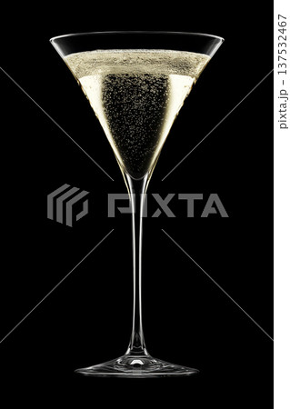 Tall wine glass filled with sparkling champagne and bubbles on black background with clipping path Tall wine glass filled with sparkling champagne and bubbles on black background with clipping path 137532467