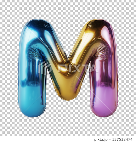 Multicolor metallic inflated balloon letter M shown in glossy style isolated on white background, celebration and festive concept 137532474