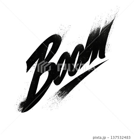Black boom graffiti style lettering with splatter texture isolated on white background, concept of impact and energy expression Black boom graffiti style lettering with splatter texture isolated on white background, concept of impact and energy expression 137532483