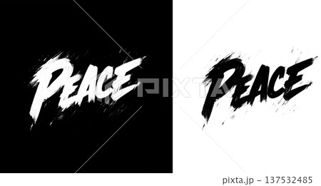 Word peace in bold brush style on split black and transparent background, concept of harmony and unity 137532485
