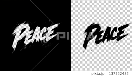 Word peace in bold brush style on split black and transparent background, concept of harmony and unity 137532485